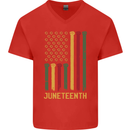 Juneteenth Emancipation Day USA Flag Mens V-Neck Cotton T-Shirt Red
