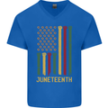 Juneteenth Emancipation Day USA Flag Mens V-Neck Cotton T-Shirt Royal Blue