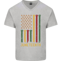 Juneteenth Emancipation Day USA Flag Mens V-Neck Cotton T-Shirt Sports Grey