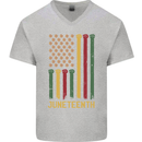 Juneteenth Emancipation Day USA Flag Mens V-Neck Cotton T-Shirt Sports Grey
