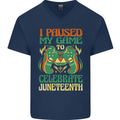 Juneteenth Gamer Gaming Video Games Mens V-Neck Cotton T-Shirt Navy Blue