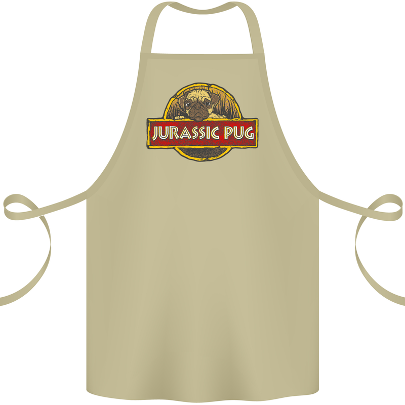 Jurassic Pug Funny Dog Movie Parody Cotton Apron 100% Organic Khaki