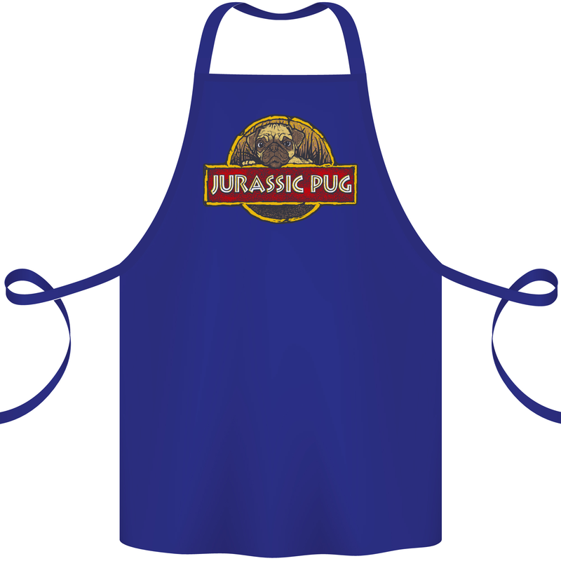 Jurassic Pug Funny Dog Movie Parody Cotton Apron 100% Organic Royal Blue