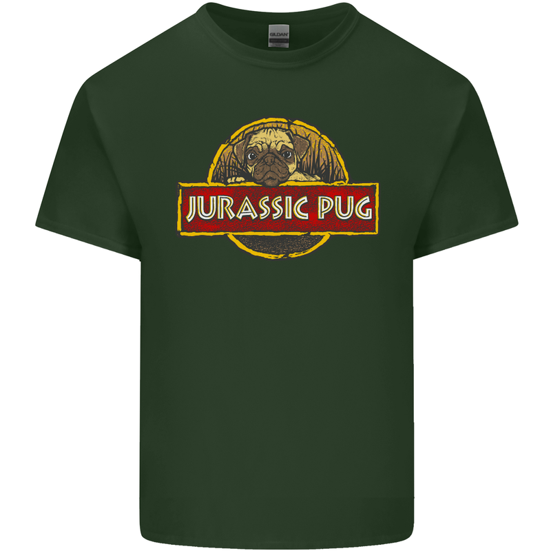Jurassic Pug Funny Dog Movie Parody Mens Cotton T-Shirt Tee Top Forest Green