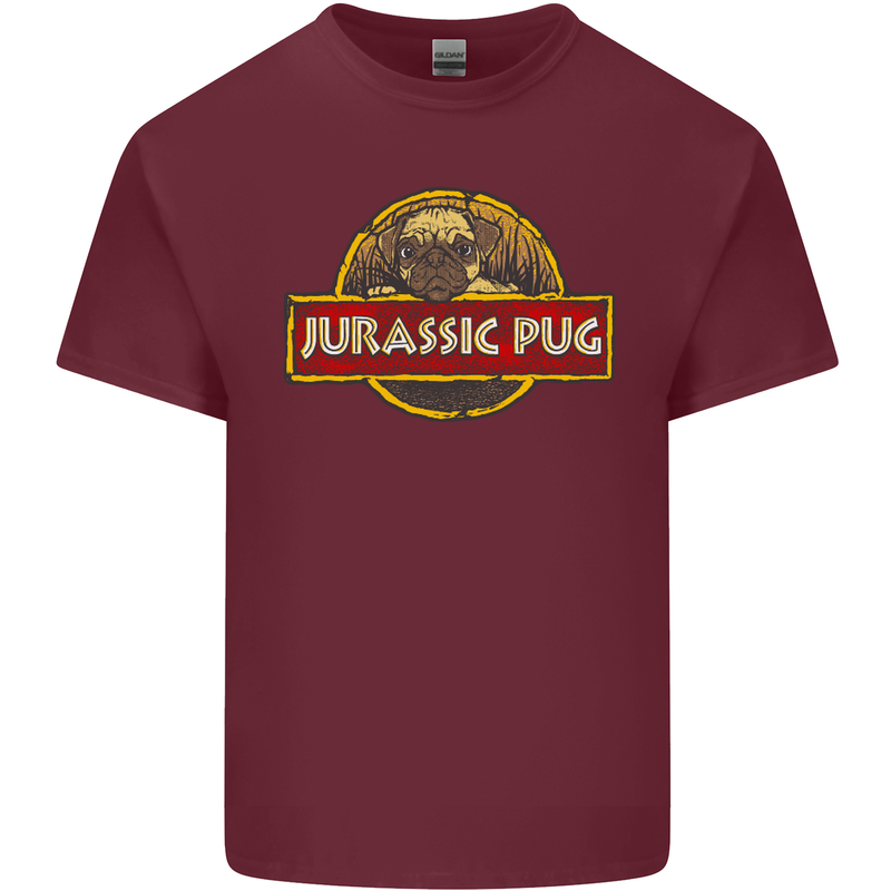 Jurassic Pug Funny Dog Movie Parody Mens Cotton T-Shirt Tee Top Maroon