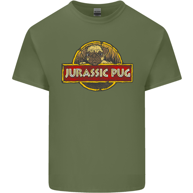 Jurassic Pug Funny Dog Movie Parody Mens Cotton T-Shirt Tee Top Military Green