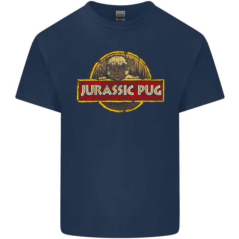 Jurassic Pug Funny Dog Movie Parody Mens Cotton T-Shirt Tee Top Navy Blue