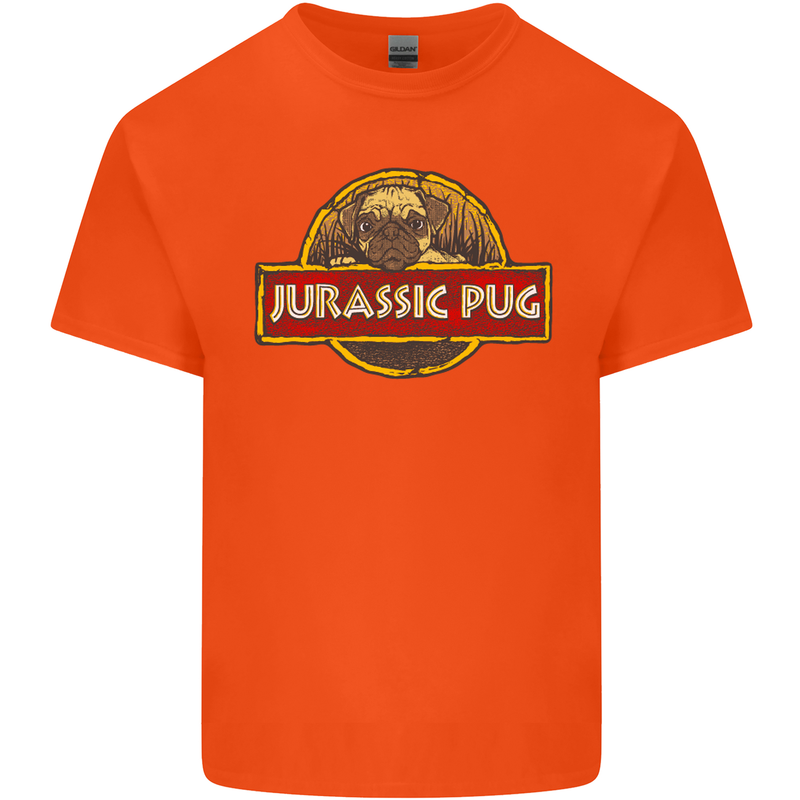 Jurassic Pug Funny Dog Movie Parody Mens Cotton T-Shirt Tee Top Orange