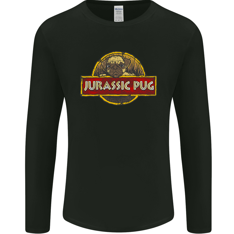 Jurassic Pug Funny Dog Movie Parody Mens Long Sleeve T-Shirt Black
