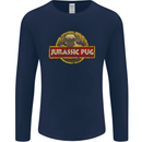 Jurassic Pug Funny Dog Movie Parody Mens Long Sleeve T-Shirt Navy Blue