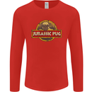 Jurassic Pug Funny Dog Movie Parody Mens Long Sleeve T-Shirt Red