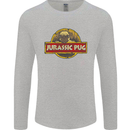 Jurassic Pug Funny Dog Movie Parody Mens Long Sleeve T-Shirt Sports Grey