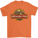 Jurassic Pug Funny Dog Movie Parody Mens T-Shirt Cotton Gildan Orange