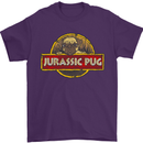 Jurassic Pug Funny Dog Movie Parody Mens T-Shirt Cotton Gildan Purple