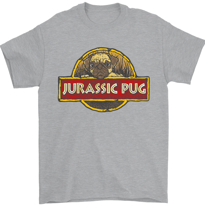 Jurassic Pug Funny Dog Movie Parody Mens T-Shirt Cotton Gildan Sports Grey