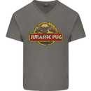 Jurassic Pug Funny Dog Movie Parody Mens V-Neck Cotton T-Shirt Charcoal