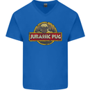Jurassic Pug Funny Dog Movie Parody Mens V-Neck Cotton T-Shirt Royal Blue