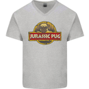 Jurassic Pug Funny Dog Movie Parody Mens V-Neck Cotton T-Shirt Sports Grey