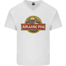 Jurassic Pug Funny Dog Movie Parody Mens V-Neck Cotton T-Shirt White