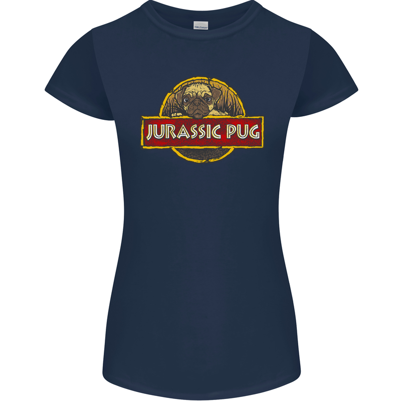 Jurassic Pug Funny Dog Movie Parody Womens Petite Cut T-Shirt Navy Blue