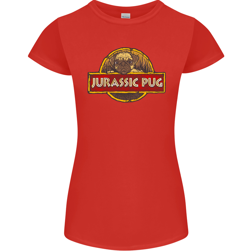 Jurassic Pug Funny Dog Movie Parody Womens Petite Cut T-Shirt Red
