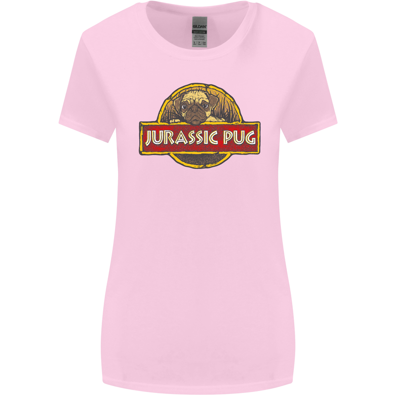 Jurassic Pug Funny Dog Movie Parody Womens Wider Cut T-Shirt Light Pink