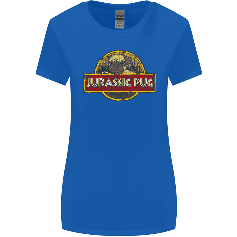 Jurassic Pug Funny Dog Movie Parody Womens Wider Cut T-Shirt Royal Blue