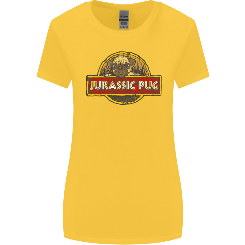 Jurassic Pug Funny Dog Movie Parody Womens Wider Cut T-Shirt Yellow