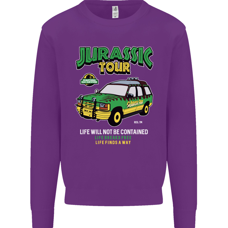 Jurassic Tour Funny Dinosaur T-Rex Kids Sweatshirt Jumper Purple