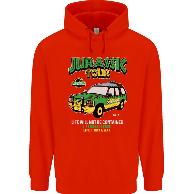 Jurassic Tour Funny Dinosaur T-Rex Mens 80% Cotton Hoodie Bright Red