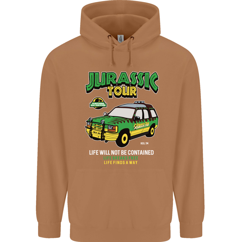 Jurassic Tour Funny Dinosaur T-Rex Mens 80% Cotton Hoodie Caramel Latte