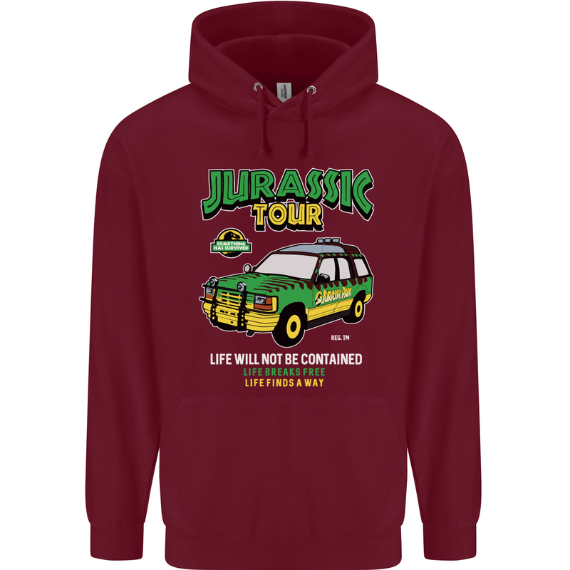 Jurassic Tour Funny Dinosaur T-Rex Mens 80% Cotton Hoodie Maroon