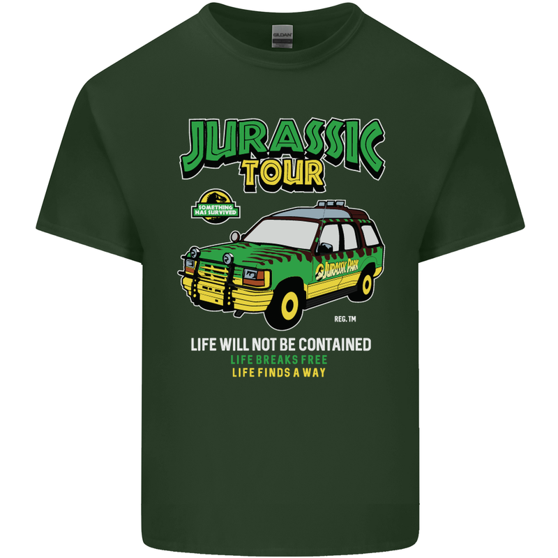 Jurassic Tour Funny Dinosaur T-Rex Mens Cotton T-Shirt Tee Top Forest Green