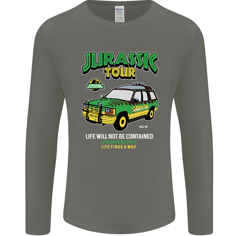 Jurassic Tour Funny Dinosaur T-Rex Mens Long Sleeve T-Shirt Charcoal