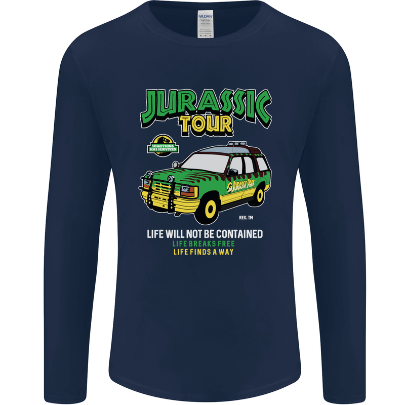 Jurassic Tour Funny Dinosaur T-Rex Mens Long Sleeve T-Shirt Navy Blue