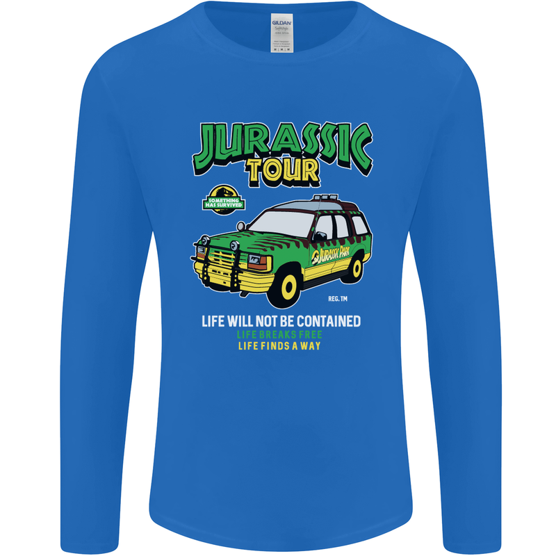 Jurassic Tour Funny Dinosaur T-Rex Mens Long Sleeve T-Shirt Royal Blue