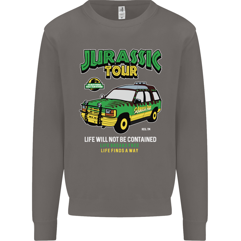 Jurassic Tour Funny Dinosaur T-Rex Mens Sweatshirt Jumper Charcoal