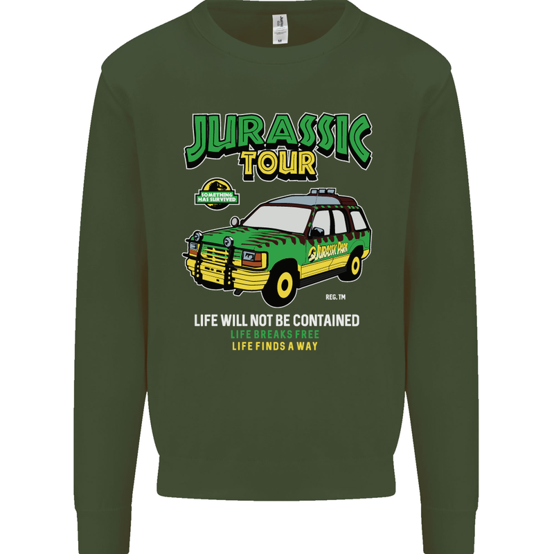 Jurassic Tour Funny Dinosaur T-Rex Mens Sweatshirt Jumper Forest Green