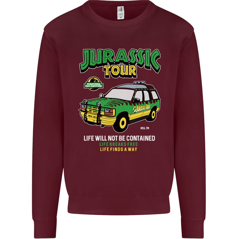 Jurassic Tour Funny Dinosaur T-Rex Mens Sweatshirt Jumper Maroon