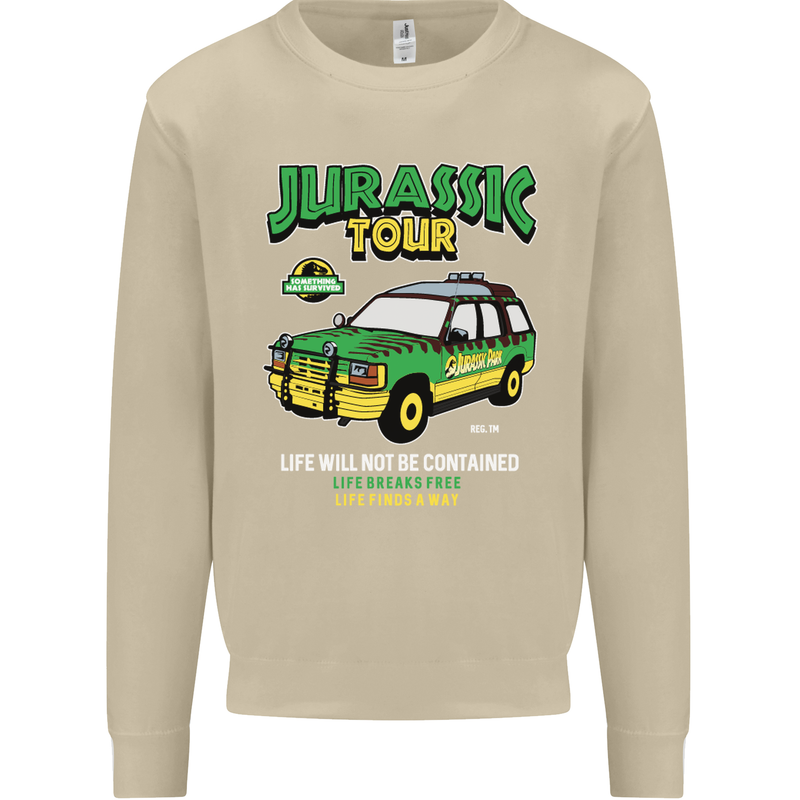 Jurassic Tour Funny Dinosaur T-Rex Mens Sweatshirt Jumper Sand