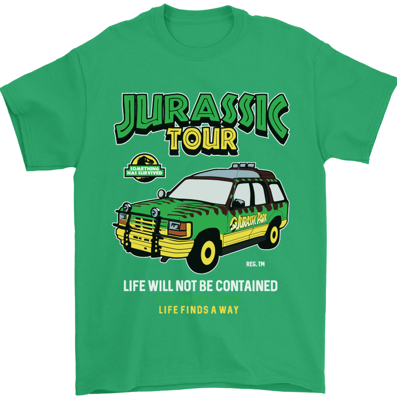 Jurassic Tour Funny Dinosaur T-Rex Mens T-Shirt Cotton Gildan Irish Green
