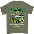 Jurassic Tour Funny Dinosaur T-Rex Mens T-Shirt Cotton Gildan Military Green