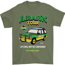 Jurassic Tour Funny Dinosaur T-Rex Mens T-Shirt Cotton Gildan Military Green