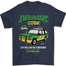 Jurassic Tour Funny Dinosaur T-Rex Mens T-Shirt Cotton Gildan Navy Blue