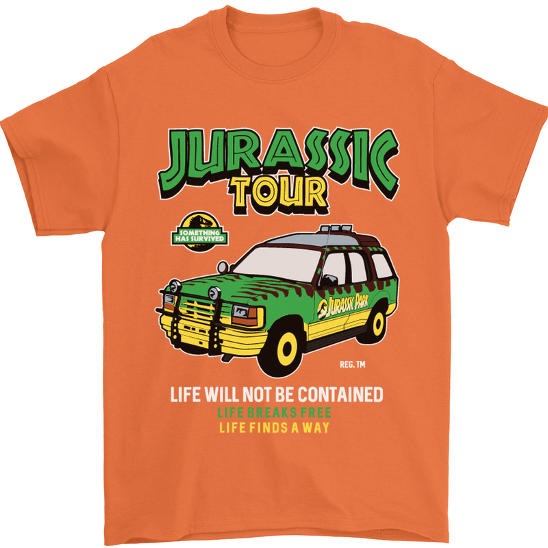 Jurassic Tour Funny Dinosaur T-Rex Mens T-Shirt Cotton Gildan Orange