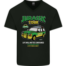Jurassic Tour Funny Dinosaur T-Rex Mens V-Neck Cotton T-Shirt Black