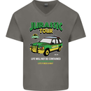 Jurassic Tour Funny Dinosaur T-Rex Mens V-Neck Cotton T-Shirt Charcoal