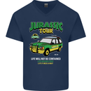 Jurassic Tour Funny Dinosaur T-Rex Mens V-Neck Cotton T-Shirt Navy Blue
