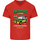Jurassic Tour Funny Dinosaur T-Rex Mens V-Neck Cotton T-Shirt Red