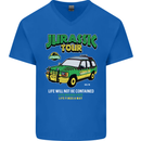 Jurassic Tour Funny Dinosaur T-Rex Mens V-Neck Cotton T-Shirt Royal Blue